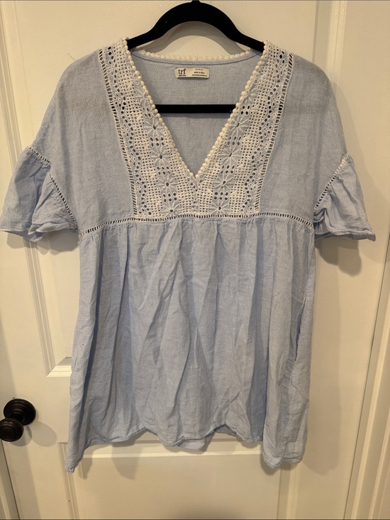 Zara Tops - Zara Light Blue Crochet V-Neck Tunic Top